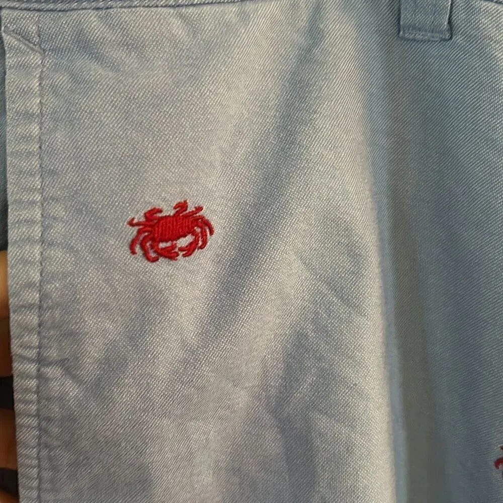 J crew blue and red crab embroidered sun washed Oxford shorts size 36